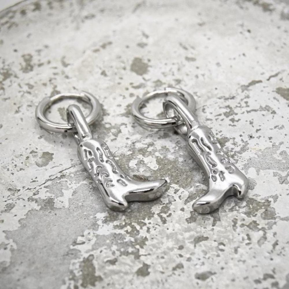 Stainless Steel Silver Cowboy Boot Earrings